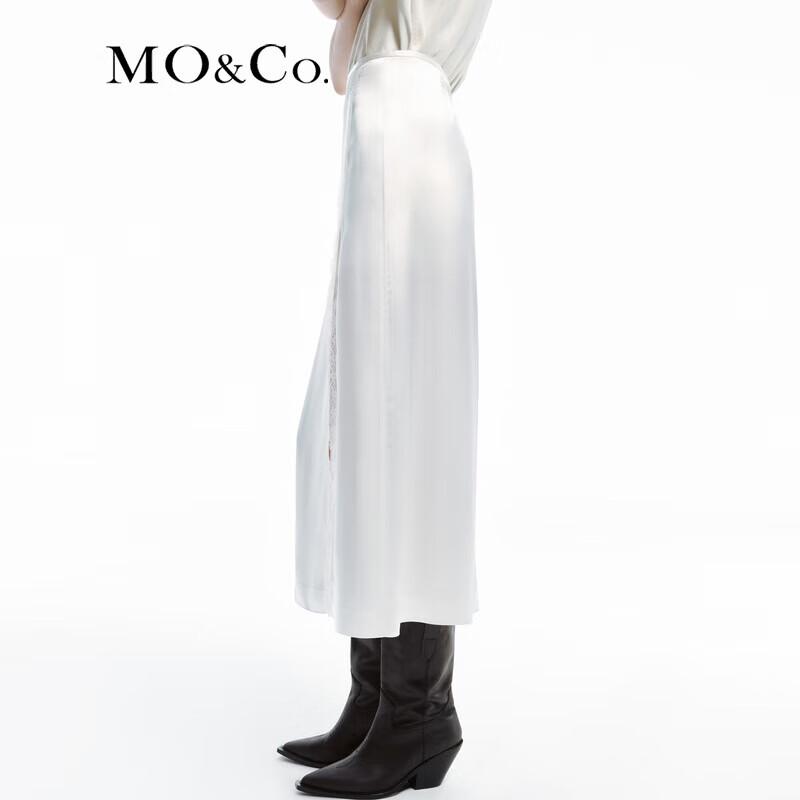 MO&Co. 2024 Spring Acetate Slit Lace High-Waist Midi Skirt