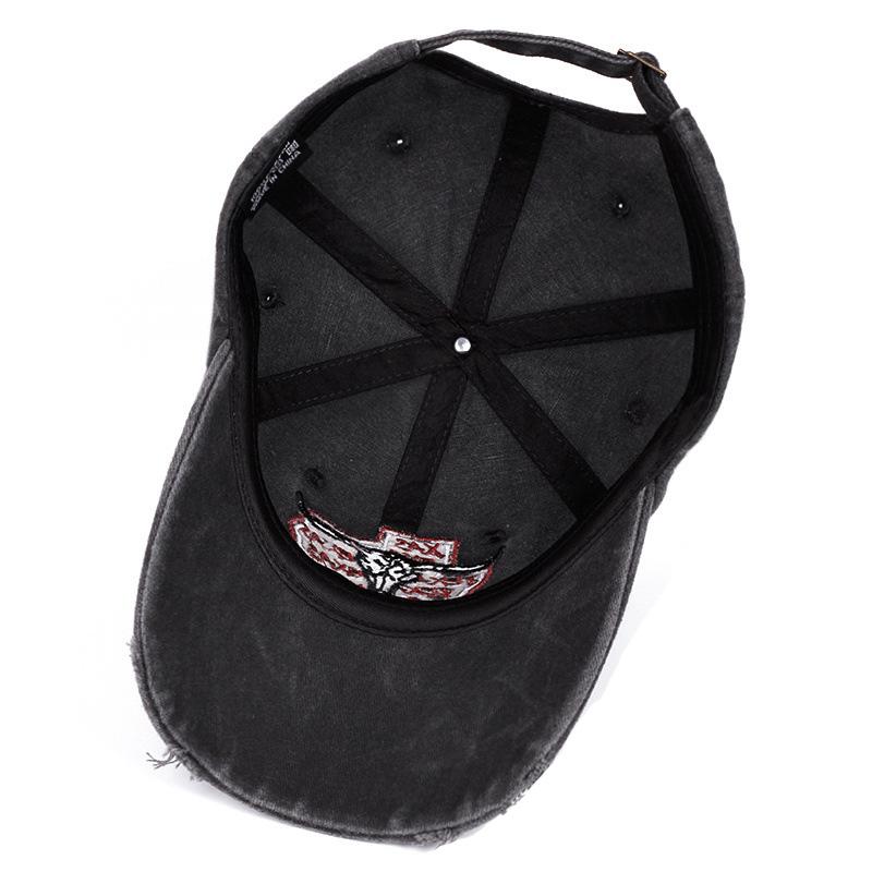 Vintage American-Style Washed Distressed Bull Head Embroidery Baseball Cap Outdoor Casual Sun-Shading Distressed Visor Cap