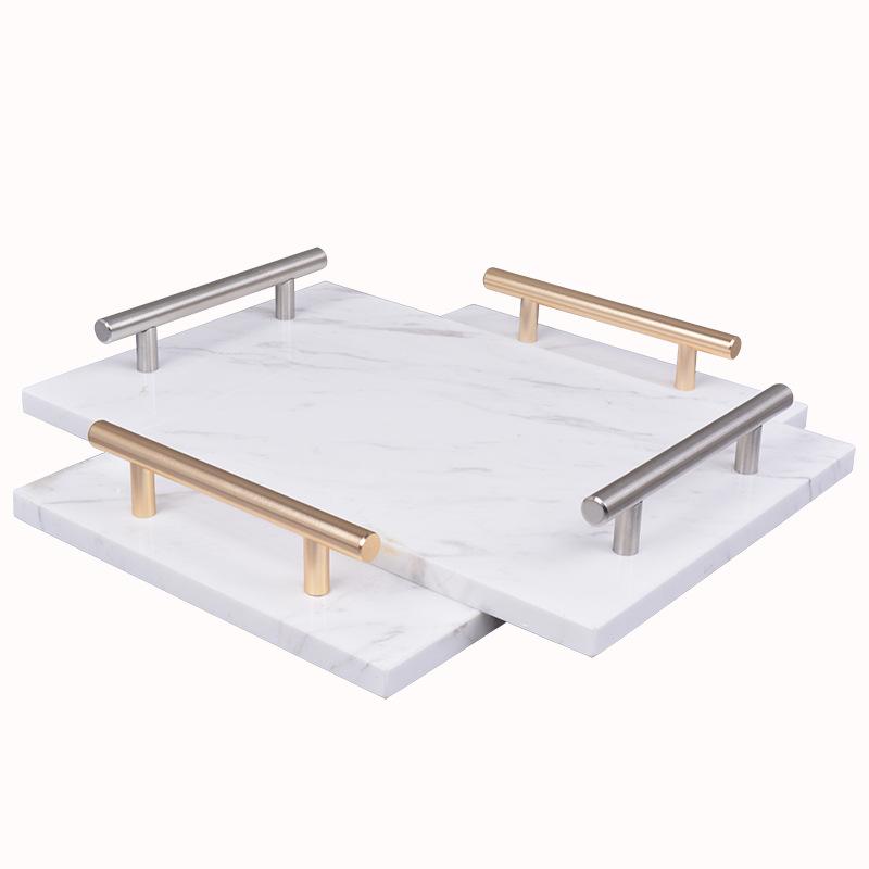 Marble Handle Tray, Accessory Decoration Trays, Rectangular Display Tray for Household Bathroom Storage and Decoration Trays