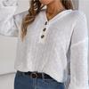 GMXIA Women's Fashion Casual Solid Color Autumn Winter Long Sleeve V-neck Loose Button Up Lantern Sleeve Pullover Sweater