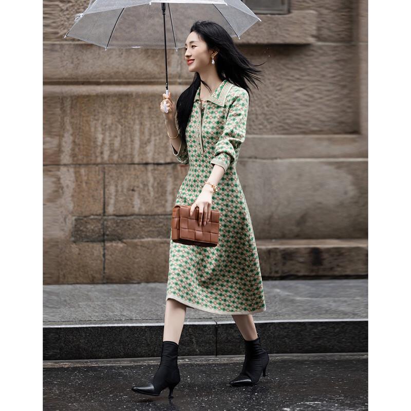 Demana Women's French Retro Jacquard A-Line Dress