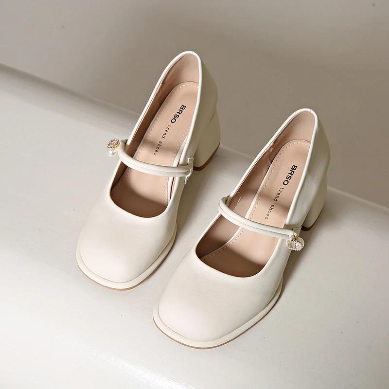 Mary Jane Women's Shoes 2025 New Mid Heel Fashionable Versatile French Style Chunky High Heel Single Shoes Gentle with Skirts