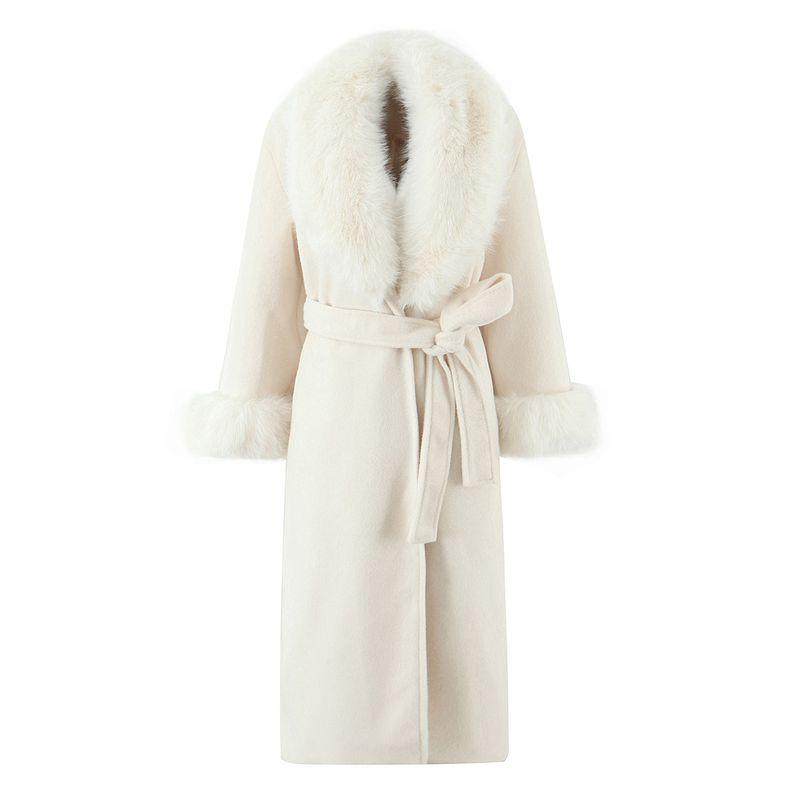 Za Autumn and Winter New Women's Clothing Zr European and American Style Fashionable Large Fur Collar Belt White Woolen Coat Long Jacket