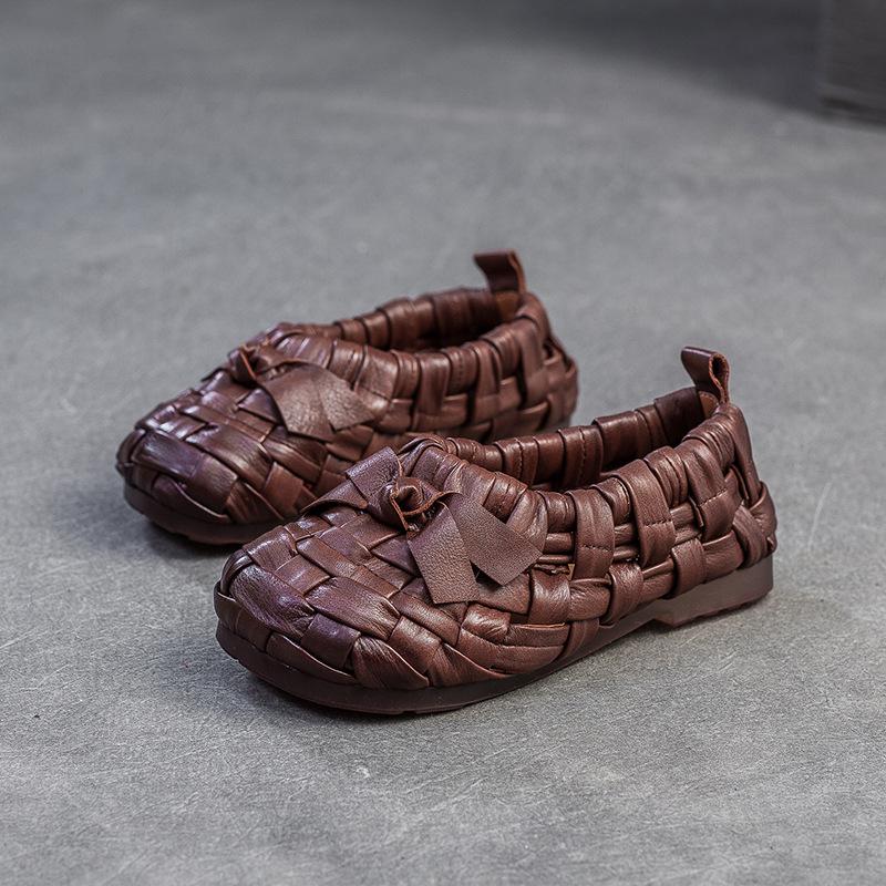 

Модные GKTINOO 2025 Лето Новые Натуральная Кожа Ручная Вязка Дышащие Ажурные Сандалии Удобная Женская Обувь на Плоской Подошве 40 кофейный