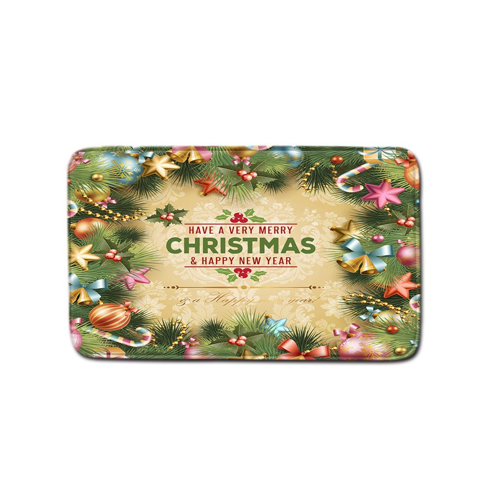 Christmas Home Shower Curtain Waterproof Polyester Cloth Toilet Floor Mat Four-Piece Set Entrance Door Mat Bedroom Living Room Carpet