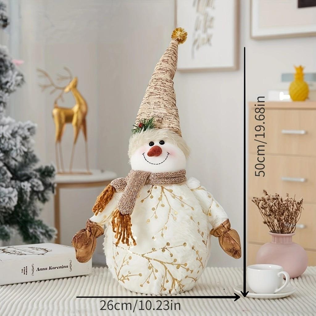 Christmas Plush Snowman Figurine With Foam And Fabric For Holiday Decor