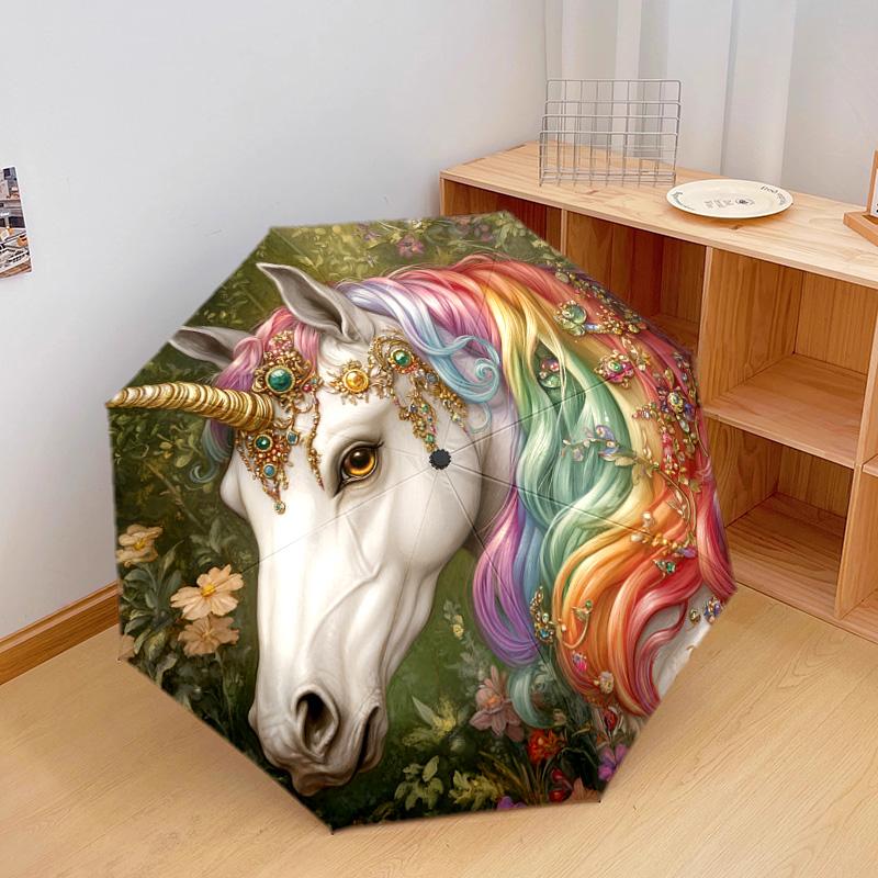 1 PC Automatic Folding Umbrella - Fantasy Unicorn Pattern, Portable & Foldable Design with 8 Ribs, Christmas Birthday Gifts
