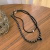 [Self-made] Clover Mother-of-Pearl Black Matte Bead Choker Necklace