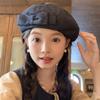 Hand made Sweet Double  Layered Bow Denim Beret Hat for Women with A Small Face and Big Head Circumference Painter's Hat