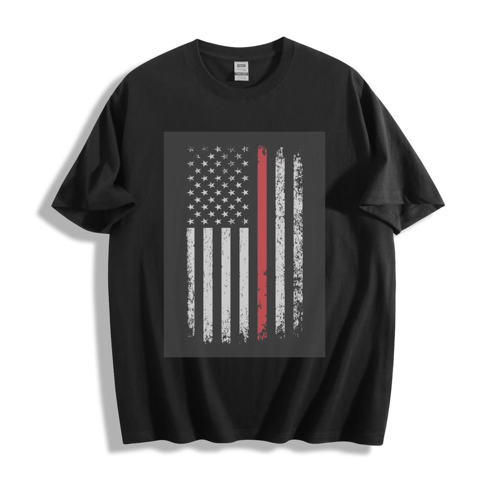 Thin Red Line USA Flag T-Shirt Black Patriotic Unisex Tee