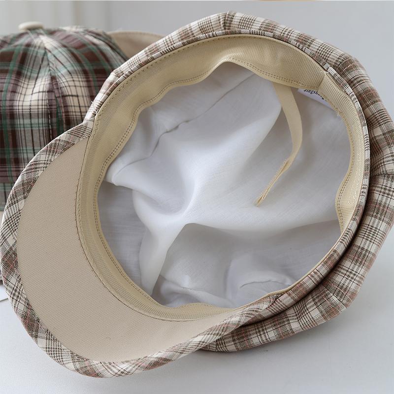 Outdoor Women'S Retro Plaid Breathable Cat'S Ears Baseball Cap Fashion Sweet Style Octagonal Caps British Style Men Forward Hat