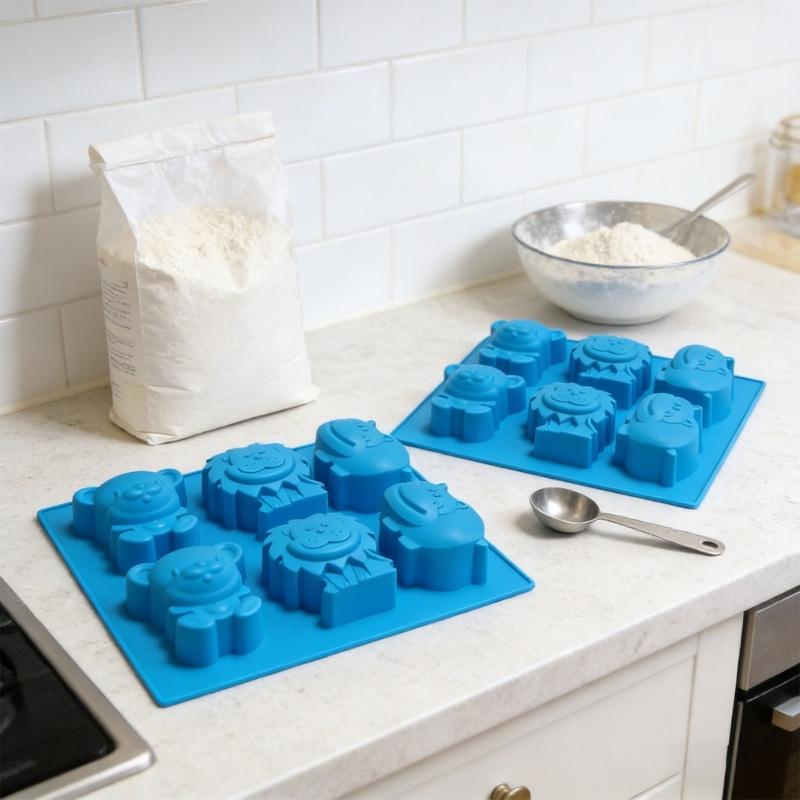 2 Pack Food Grade Silicone Baking Molds Set With 6 Cavity Animal Shape Lions Hippo Bear For Homemades Chocolate Ice Jellies