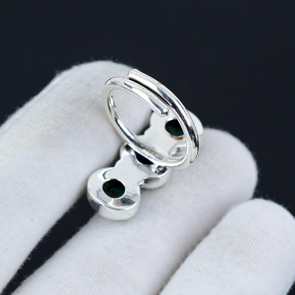 Blue Copper Turquoise Adjustable 925 Sterling Silver Ring - Fits US Sizes 6 To 10 - Handmade Boho Jewelry for Women & Men, Valentine Gifts