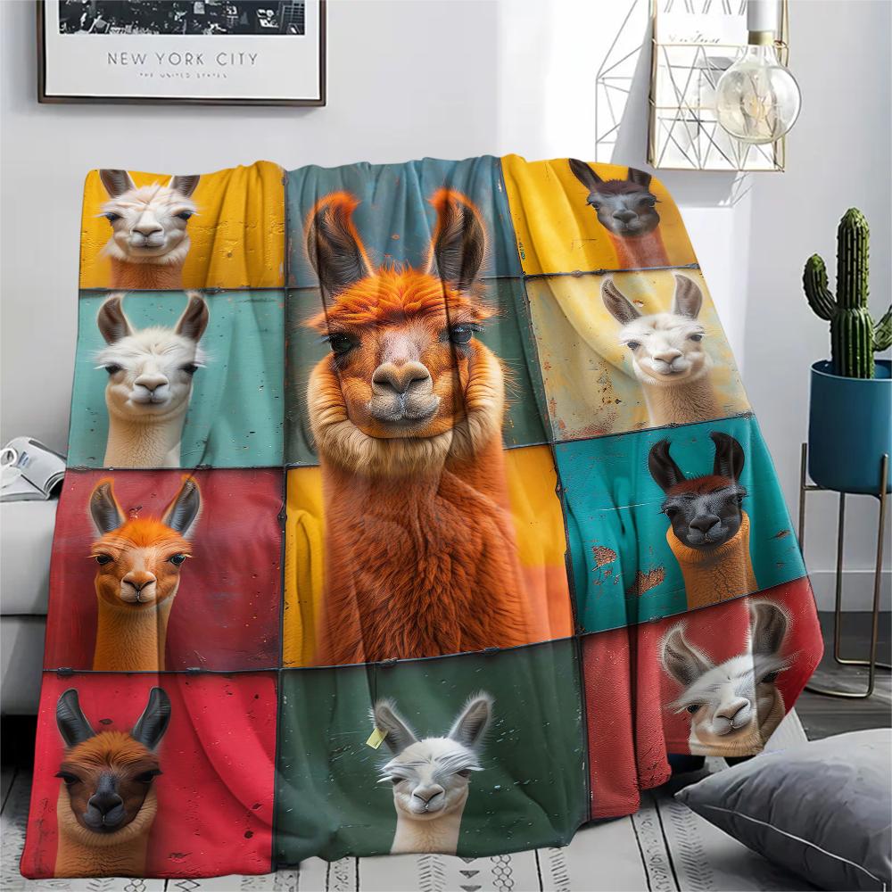 1Pc Alpaca Puzzle Print Flannel Blanket, High quality Comfortable for All Seasons, Home Decor, Warmth and Comfort, Perfect for Christmas Gifts