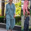 Damen Mode Lässig Herbst Winter Langarm POLO Kragen Hosenanzüge