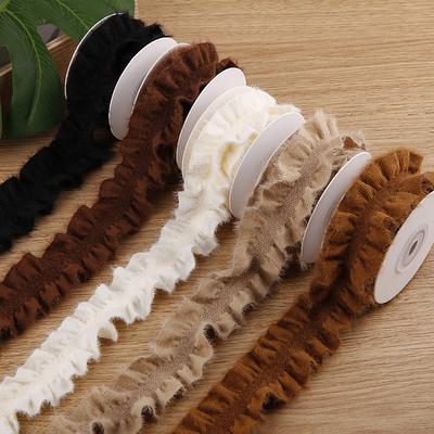 5 Yards doppelseitiges plissiertes Plüsch-Strick-Spitzenbesatzband für DIY-Schleifen, Kleiderdekoration, Nähzubehör, Bastelzubehör