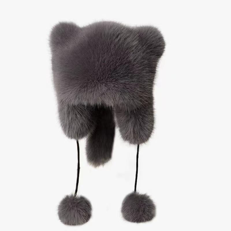 Thickened Winter Hats For Women Keep Warm Windproof Furry Trapper Hat With Cute Tail Ear Protectors Bomber Hat Winter