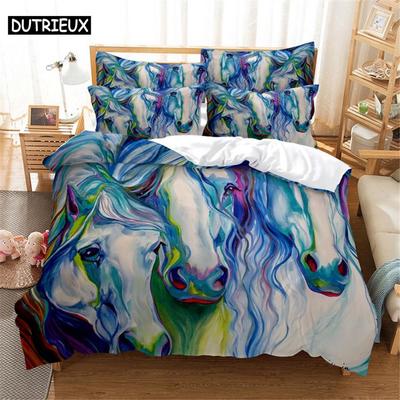 3D-gedruckter Queen-Size 3D Bettwäsche-Set mit Pferdemotiv für Schlafzimmer