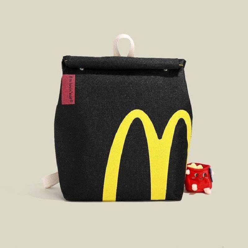 Rucsac din Pânză de Bumbac cu Imprimeu cu Litere Mcdonalds Pentru Studenți, cu Durabilitate și Buzunar Interior