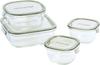 Iwaki Glas Aufbewahrung Olive Pack Hitzebeständige Behälter, Grün, Quadratisch, 4-teiliges Set, & Mikrowelle, PC-PRN4G41