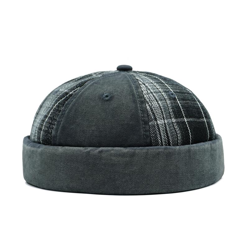 

Plaid Pattern Docker Cap Washed Brimless Caps Adjustable Cotton Beanie Hat Without Visor Vintage Retro Outdoor Street Hip Hop Adjustable сірий