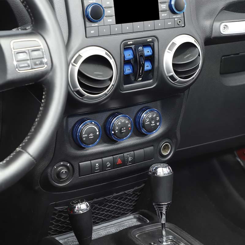 För Jeep Wrangler JK 2012-2017 Luftkonditionering CD-brytare Fönsterkontroll Vred Dekorationsring Kåpa Aluminiumlegering