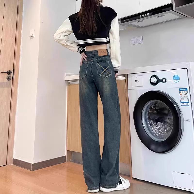 

Women s High-Waisted Slimming Wide-Leg Jeans - Spring/Autumn 2025, Small Size, Straight-Leg, Floor-Length, Loose Fit XL (122-135 lbs)