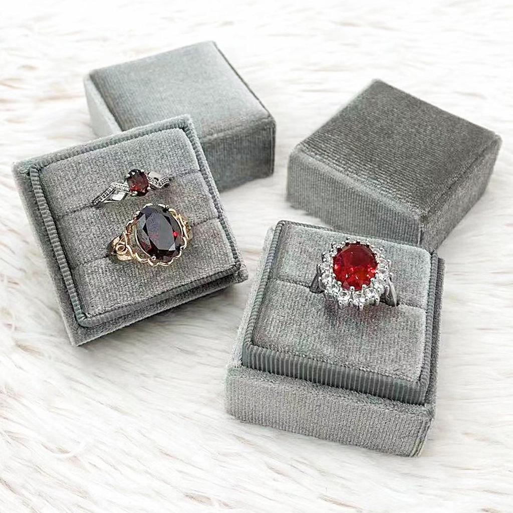 Velvet Vintage Ring & Earring Box with Lid - High-Grade Feel, Single/Double Ring Slots