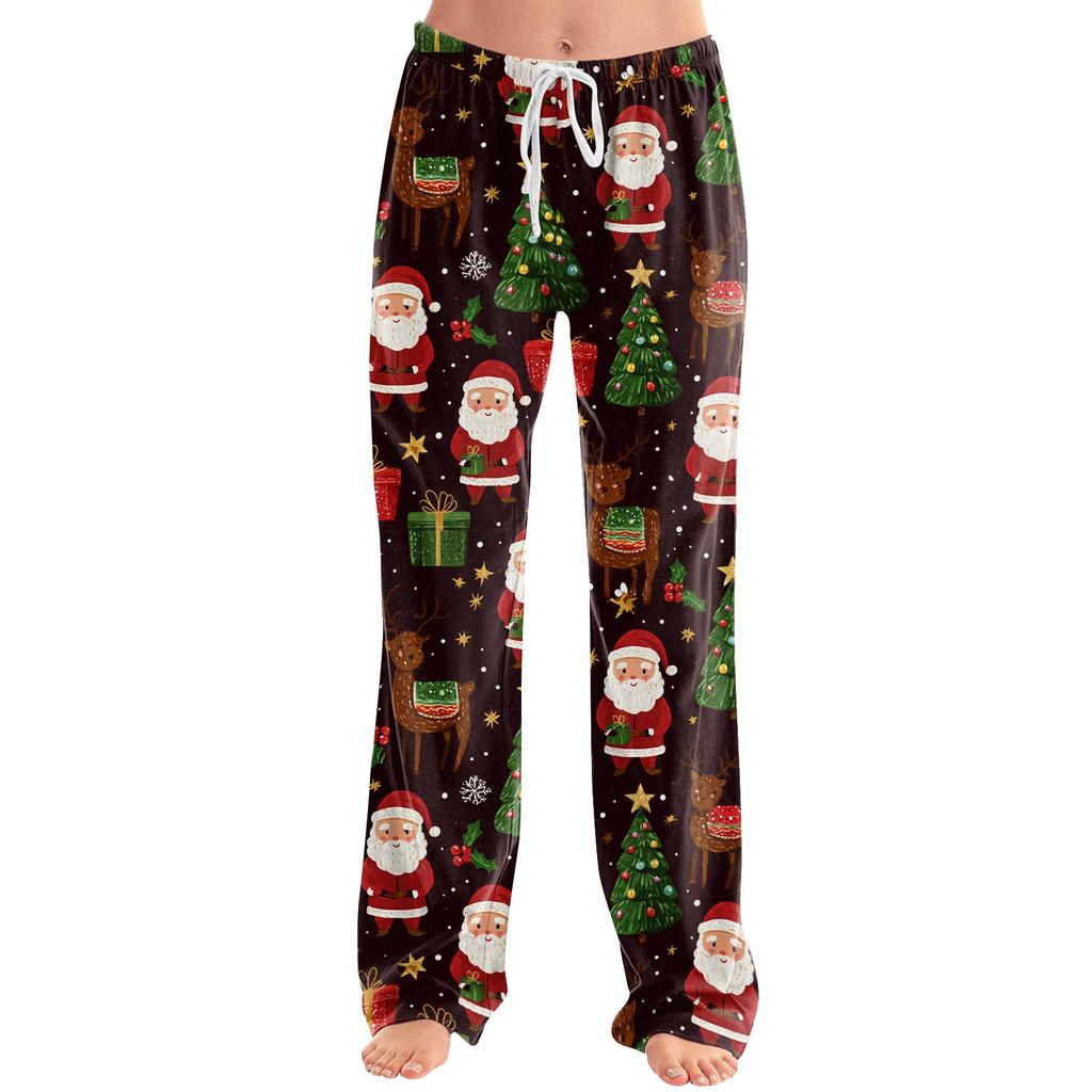 Women's Casual Christmas Print Loose Fit Pajama Pants for Home Sleepwear