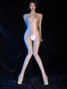 Sexy Women Sleeveless Oil Shiny Bodysuit Sheer See Through Open Crotch Shaping Tights Strap Bandage Body Stockings Dacne Leoatrd