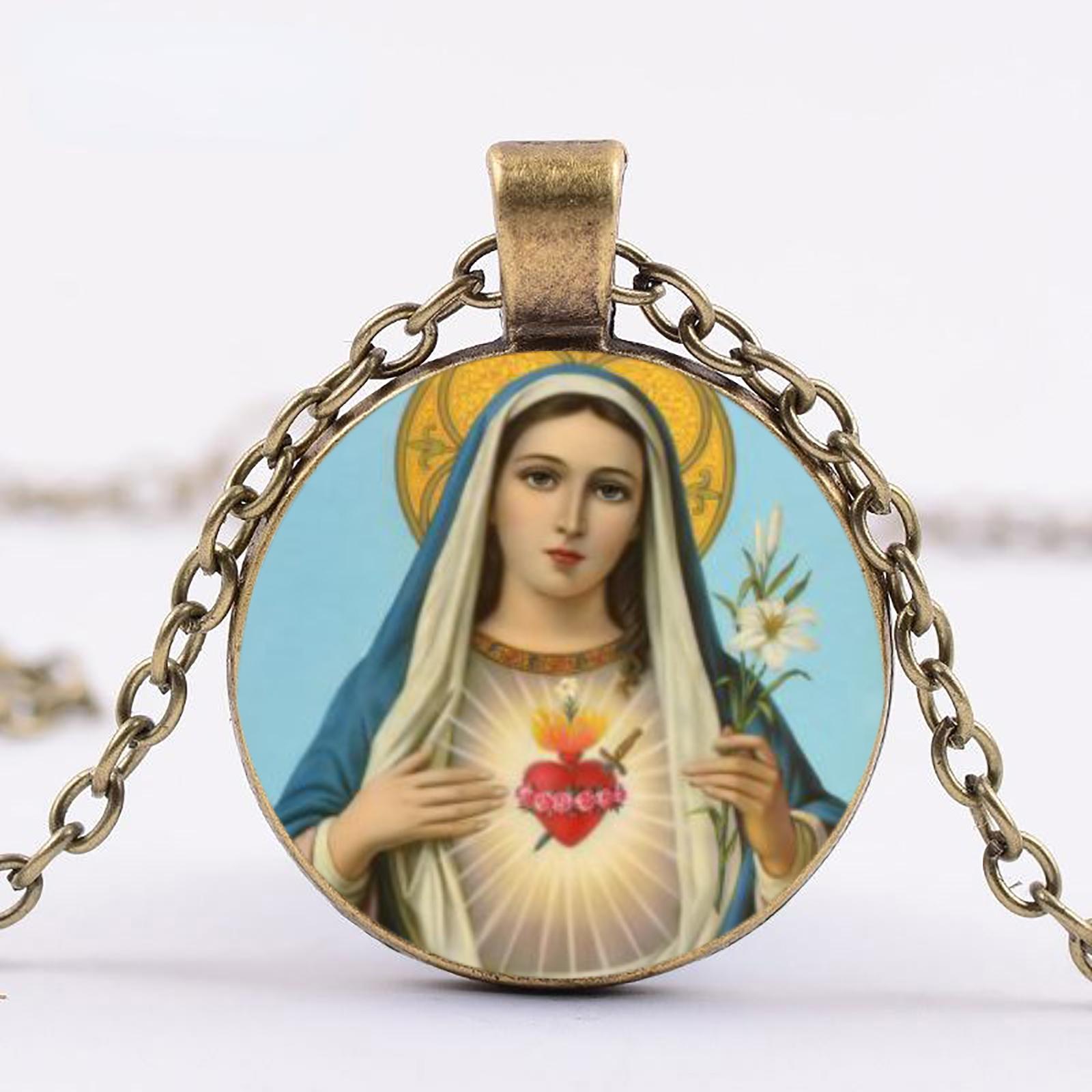 Подвеска-кулон Девы Марии Христианская Религиозная Вера Духовная Католическая Религия Ювелирные изделия Стеклянные Фото-Украшения