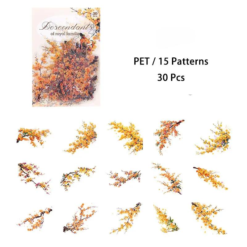 30 ks/balení PET Rostliny Květiny Samolepky DIY Scrapbooking Plánovač Koláž Deník Potřeby Estetické Samolepky Papírnictví