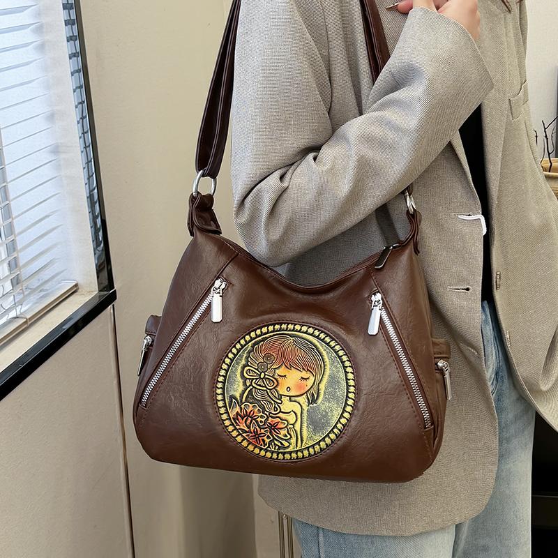 Damentasche Schulter Umhängetasche Mittelalterliche Tasche Große Kapazität Geschnitzte Muttertasche