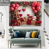 1pc, 2D flat, red rose and heart-shaped balloon teddy bear backdrop - romantic decoration, birthday party, wsj