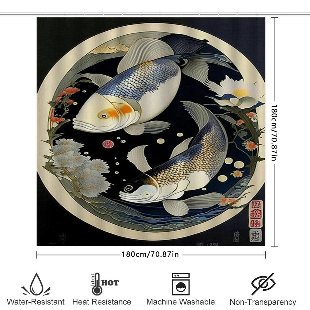 Vintage Japanischer Fischdruck Duschvorhang Wasserdicht Dekorativ Zuhause Badezimmer Dekoration Modernes Blumendesign Stoff Duschvorhänge