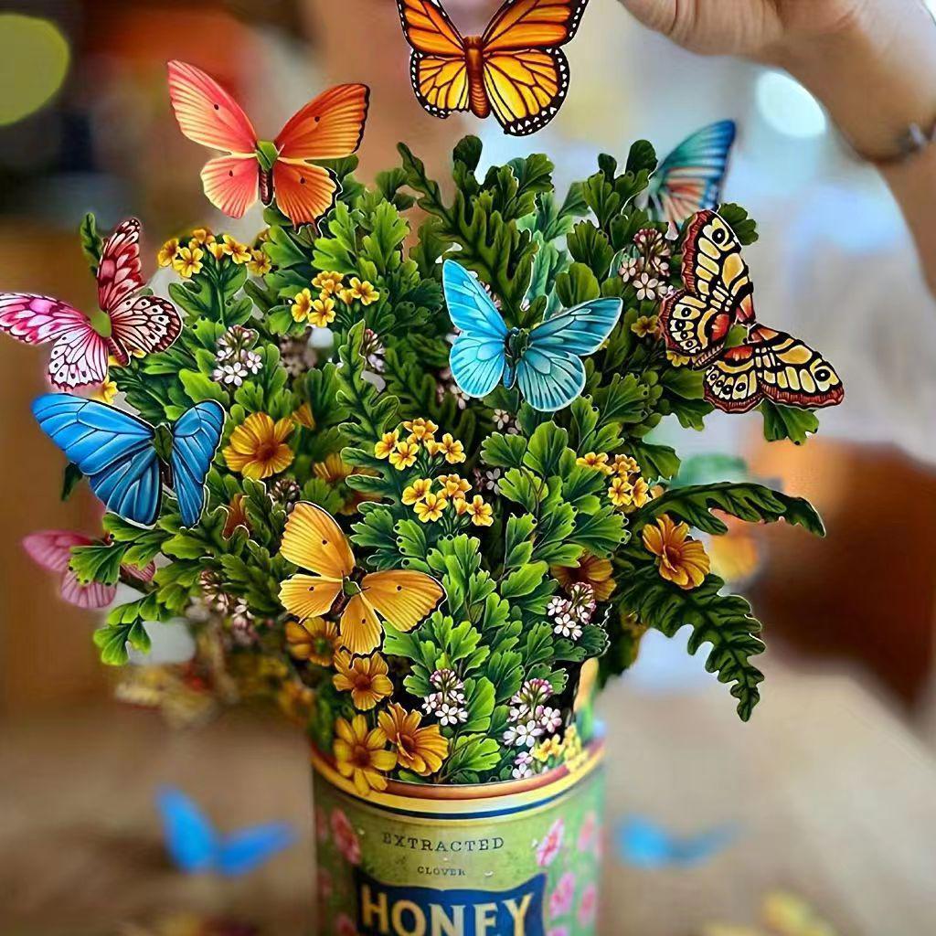 3D Pop-up Mother's Day Greeting Card with Hand-held Flowers