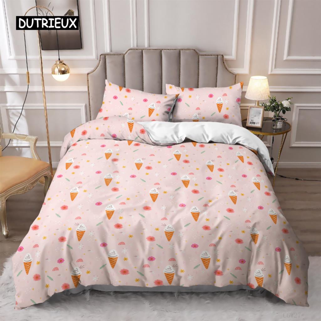 

Ice Cream Duvet Cover Set Colorful Ice Cream Sweet Style Bedding Set for Kids Girl Microfiber Summer Queen King Size Quilt Cover EU single(135x200cm)