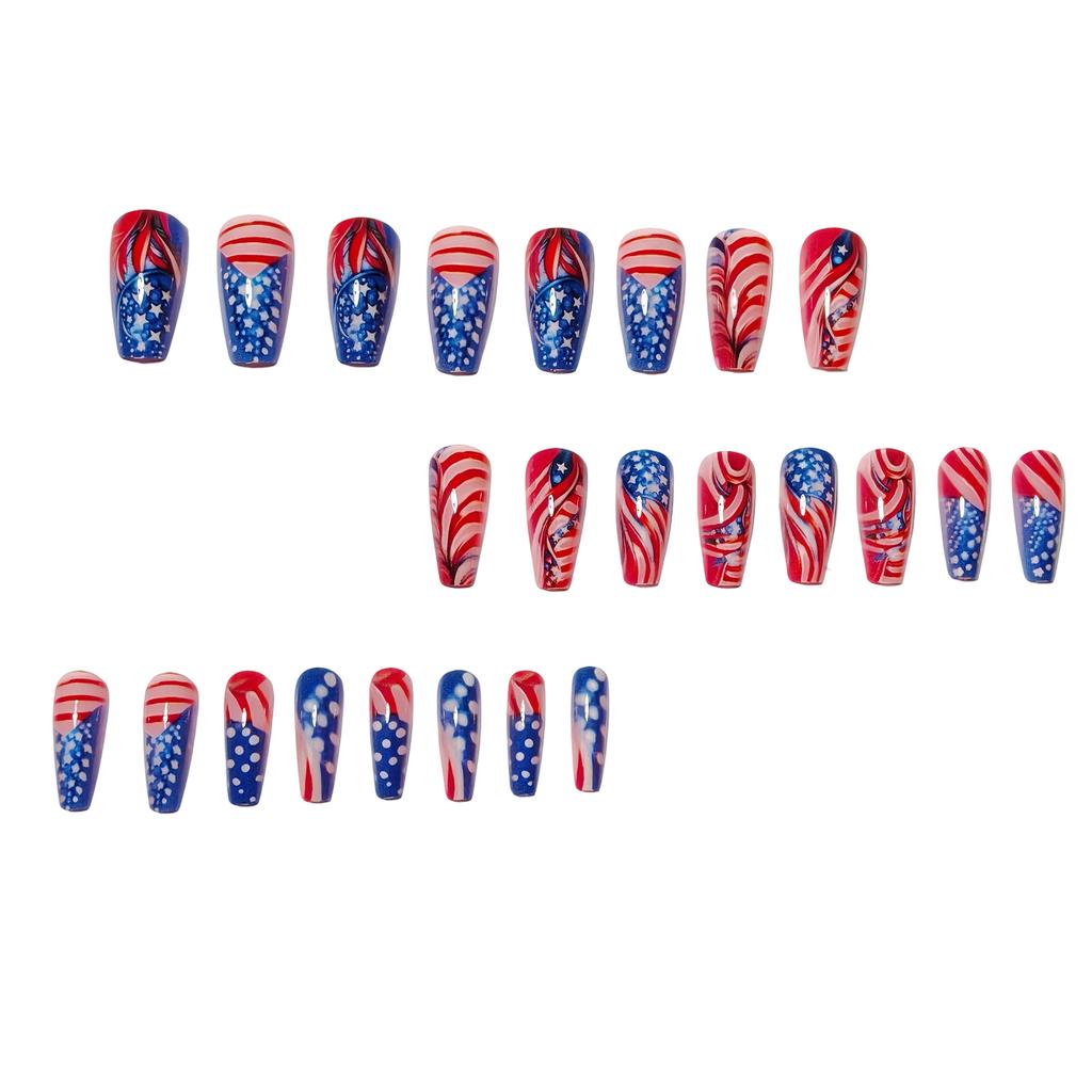 24-teiliges Retro-Wunderschönes Feder-Stern-Gestreiftes Unabhängigkeitstag-Nagelset