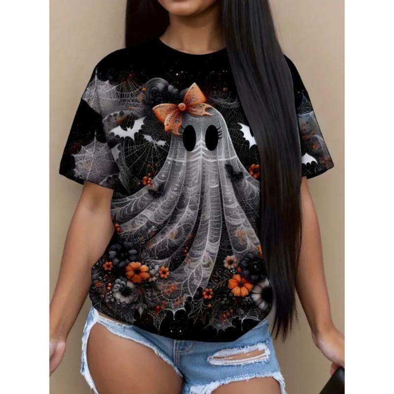Moda Donna Girocollo Manica Corta Stampa Colore 3D Casual T-shirt Casual a Manica Corta Girocollo