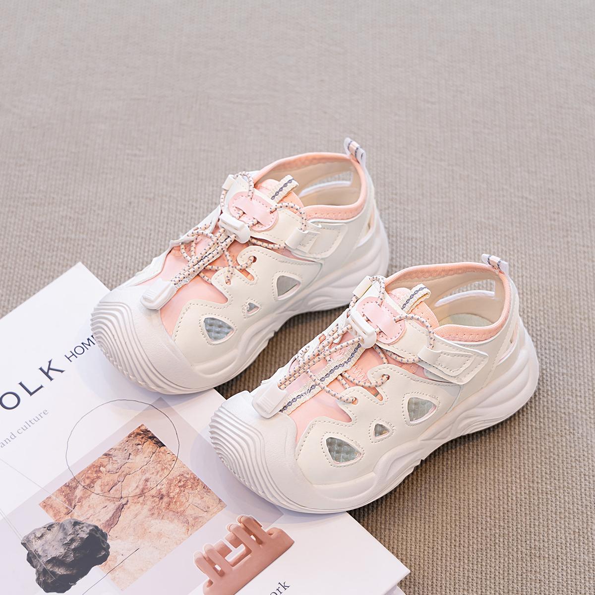 

Children Sports Sandals Toes Capped Anti-kicked Girls Casual Shoes Pull Rope 2025 Summer New Kids Running Shoes Non-slip Soft 26 розовый