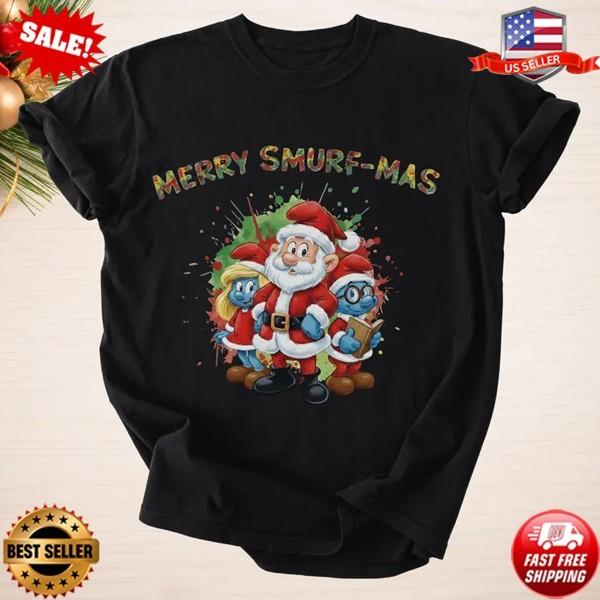 Merry Smurf-Mas T-Shirt | Christmas Smurf Shirt | Holiday Smurfs Tee | S-5XL XXXXL