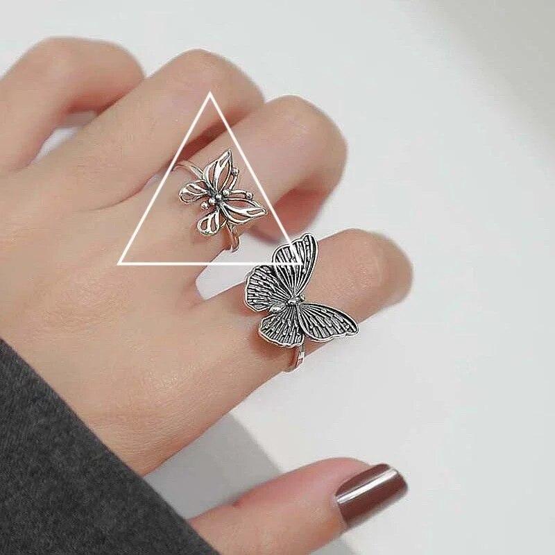 Butterfly Rings Punk Vintage Metal Adjustable Women's Ring Fashion Exquisite Anime Insect Ring Gothic Jewelry New Year