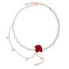 Japan and Korea fashion flower imitation pearl necklace, retro rhinestone bow temperament collarbone chain women's jewelry