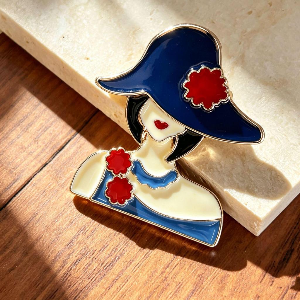 Women's Luxury Corsage Pin - Hat Girl Brooch & Anti-Exposure Waist-Cinched Buckle Accessory
