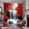2Pcs Red Forest Waterfall Windows Curtains Waterfall Red Forest Black And Red Natural Landscape Print Curtain For Living Room