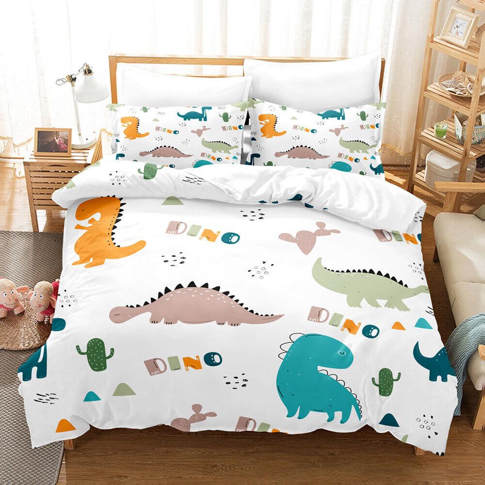 Serie Dinosauri Cartone Animato Copripiumino/Trapunta/Piumino Singolo/Matrimoniale/Queen Set Biancheria da Letto