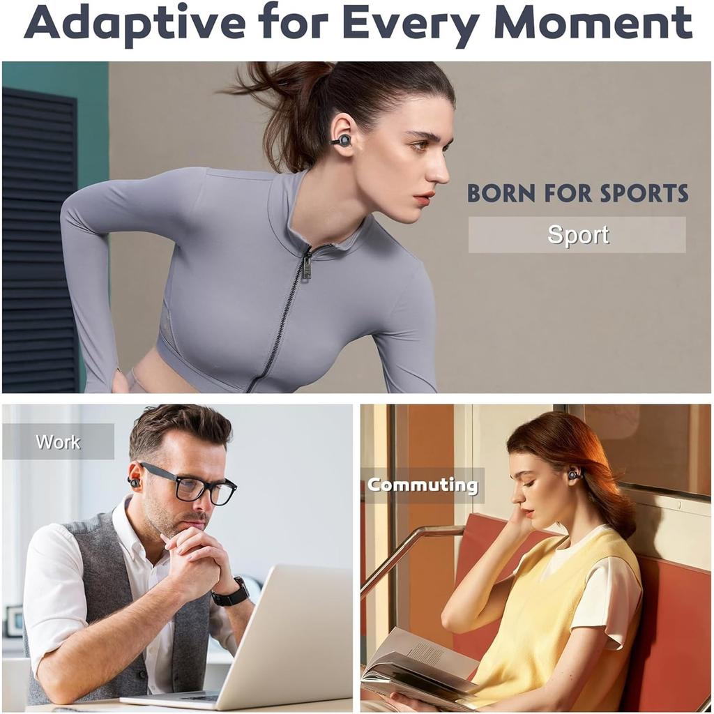 Open Ear Earbuds Air Conduction Headphones Wireless Earphones Bluetooth 5.4, Clip on Headphones with Mic 42H Playtime Over Ear Headsets Comfortable