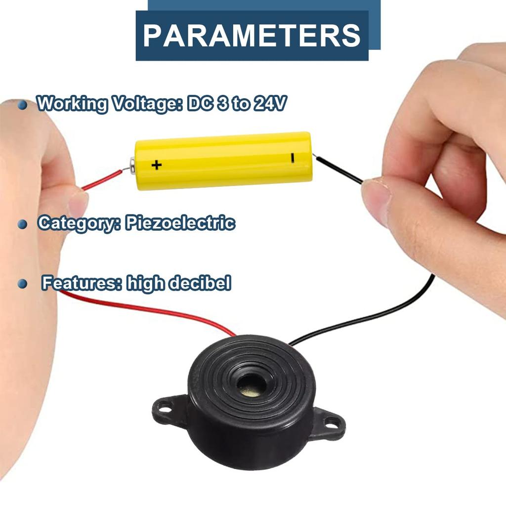 10-pack 3-24V DC Piezoelectric Active Buzzer Alarm with Wire and Spring Screw Connector High Decibel Continuous Sounding Buzzer