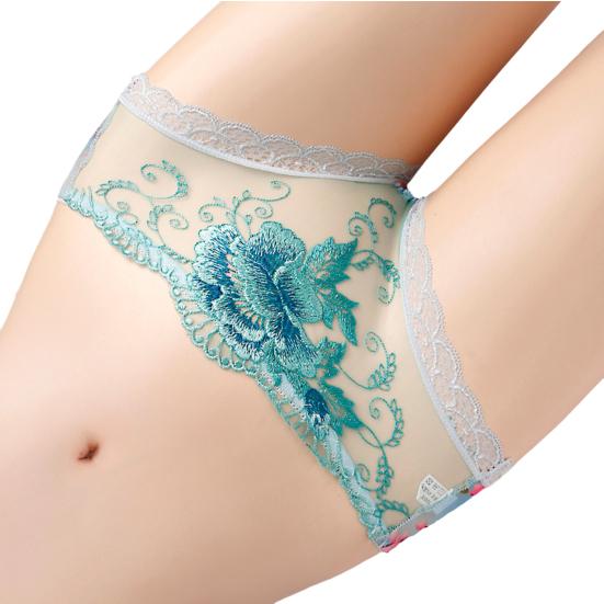 Low Rise Seamless Embroidery Flower Print Women Briefs Ultra-thin Transparent Sexy
