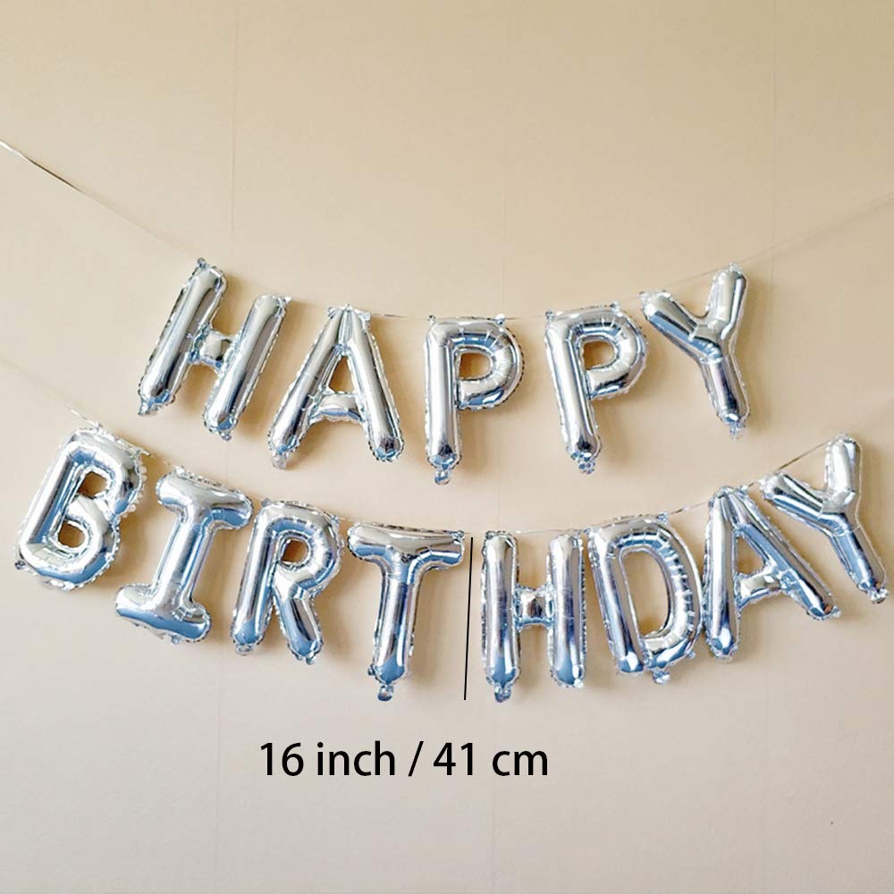 Shuxy Aluminum Foil Banner Balloons Hangout Happy Birthday Letter Balloons for Party Decorations Silver -